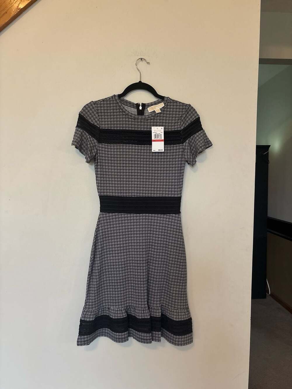 NWT Michael Kors Houndstooth Mesh Inset Fit & Flare Dress